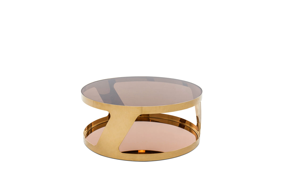 Gold Steel & Glass Round Coffee Table