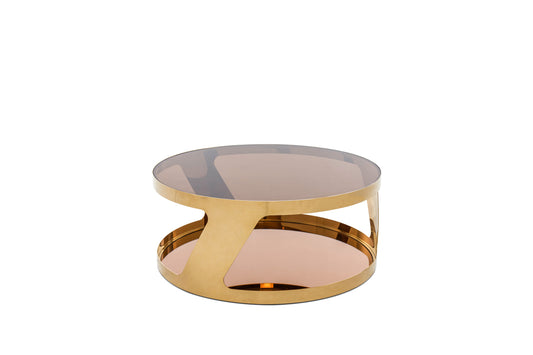 Gold Steel & Glass Round Coffee Table