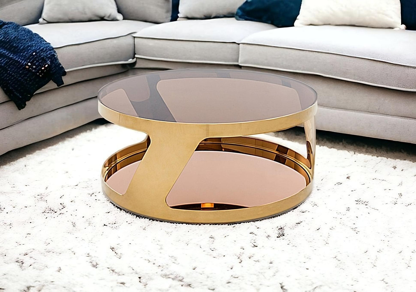 Gold Steel & Glass Round Coffee Table