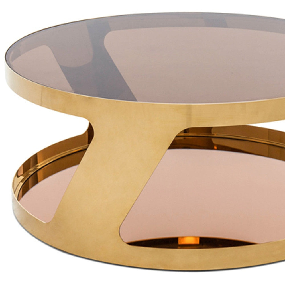 Gold Steel & Glass Round Coffee Table