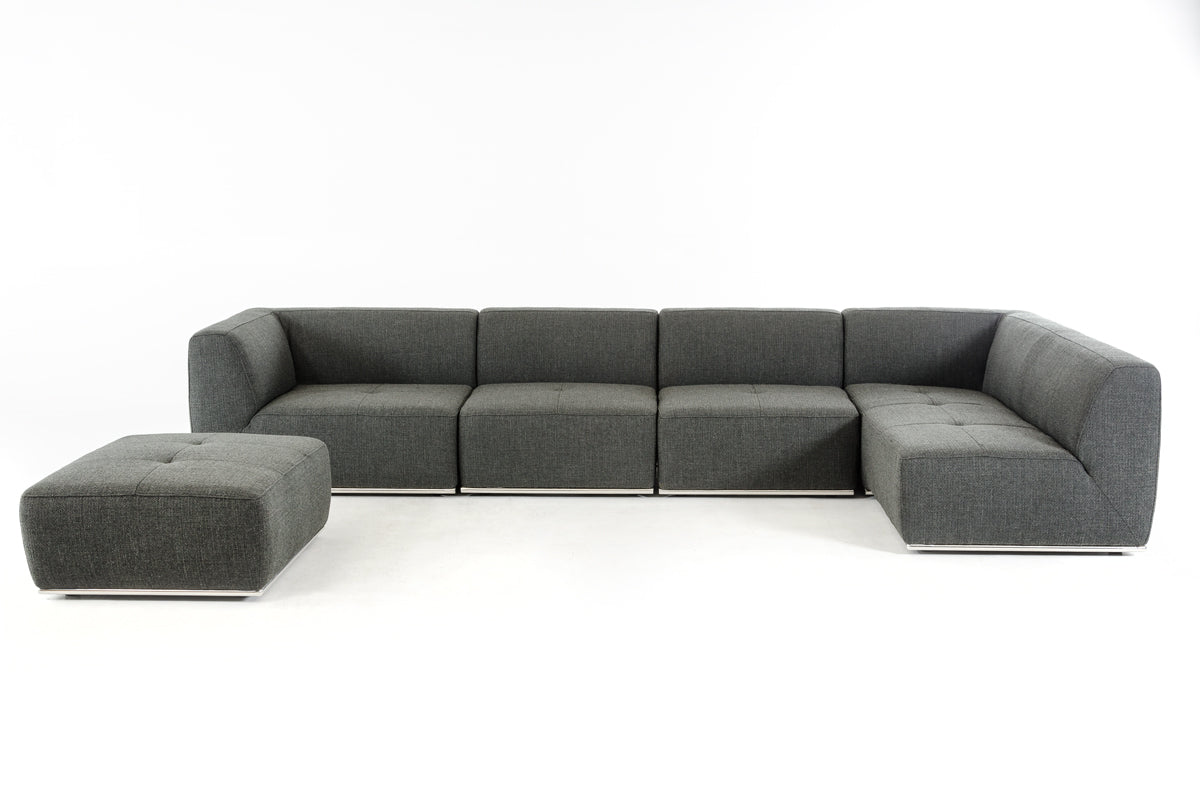 Gray Modular L Shaped 5 Piece Sectional