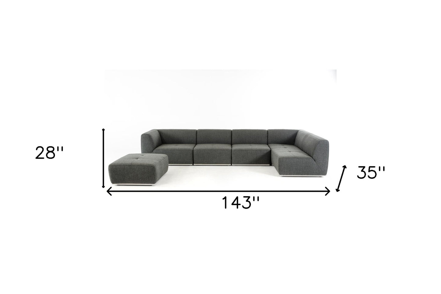 Gray Modular L Shaped 5 Piece Sectional