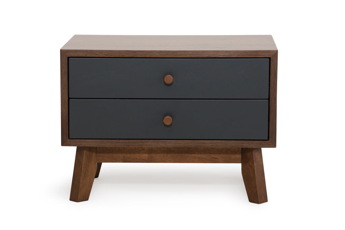 Mid Century Mod Grey & Walnut Finish Nightstand