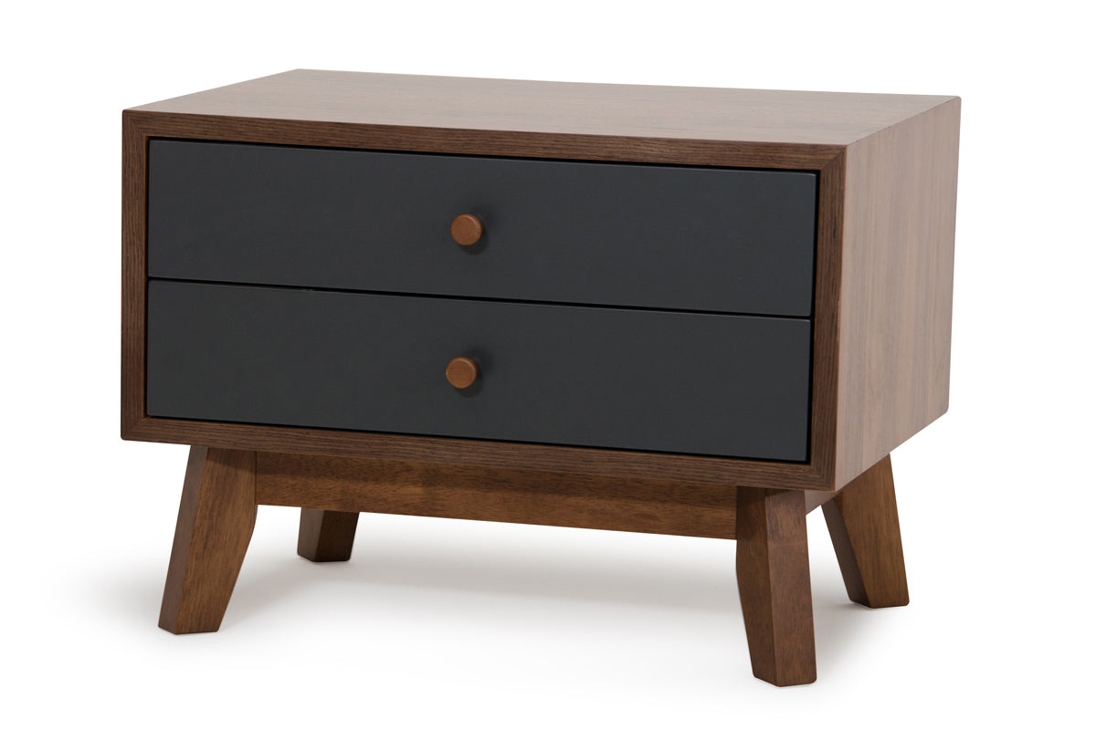 Mid Century Mod Grey & Walnut Finish Nightstand