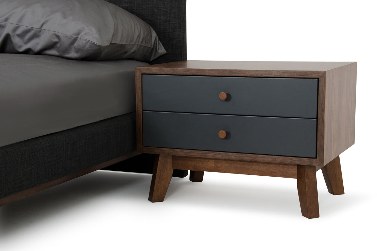 Mid Century Mod Grey & Walnut Finish Nightstand