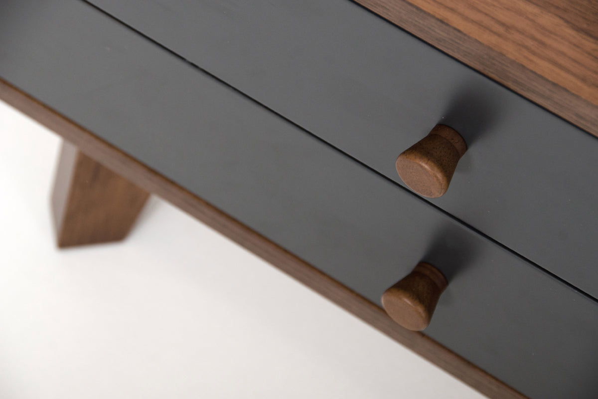 Mid Century Mod Grey & Walnut Finish Nightstand