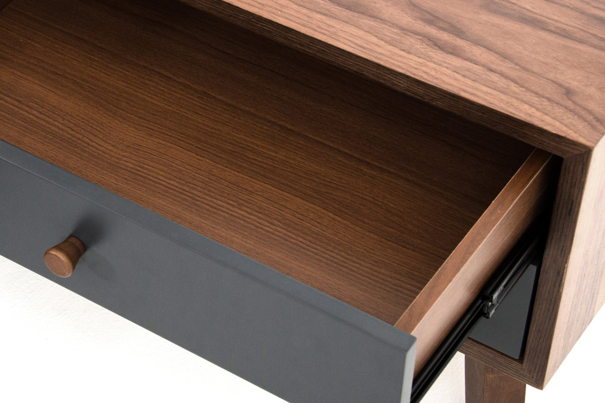 Mid Century Mod Grey & Walnut Finish Nightstand