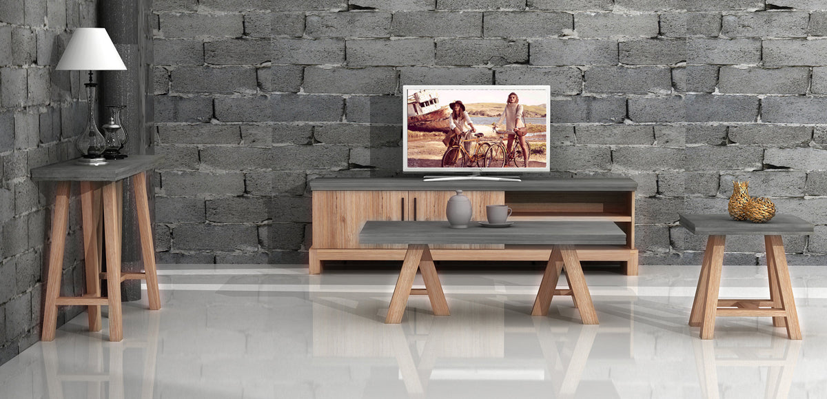 Concrete & Solid Acacia Wood Coffee Table
