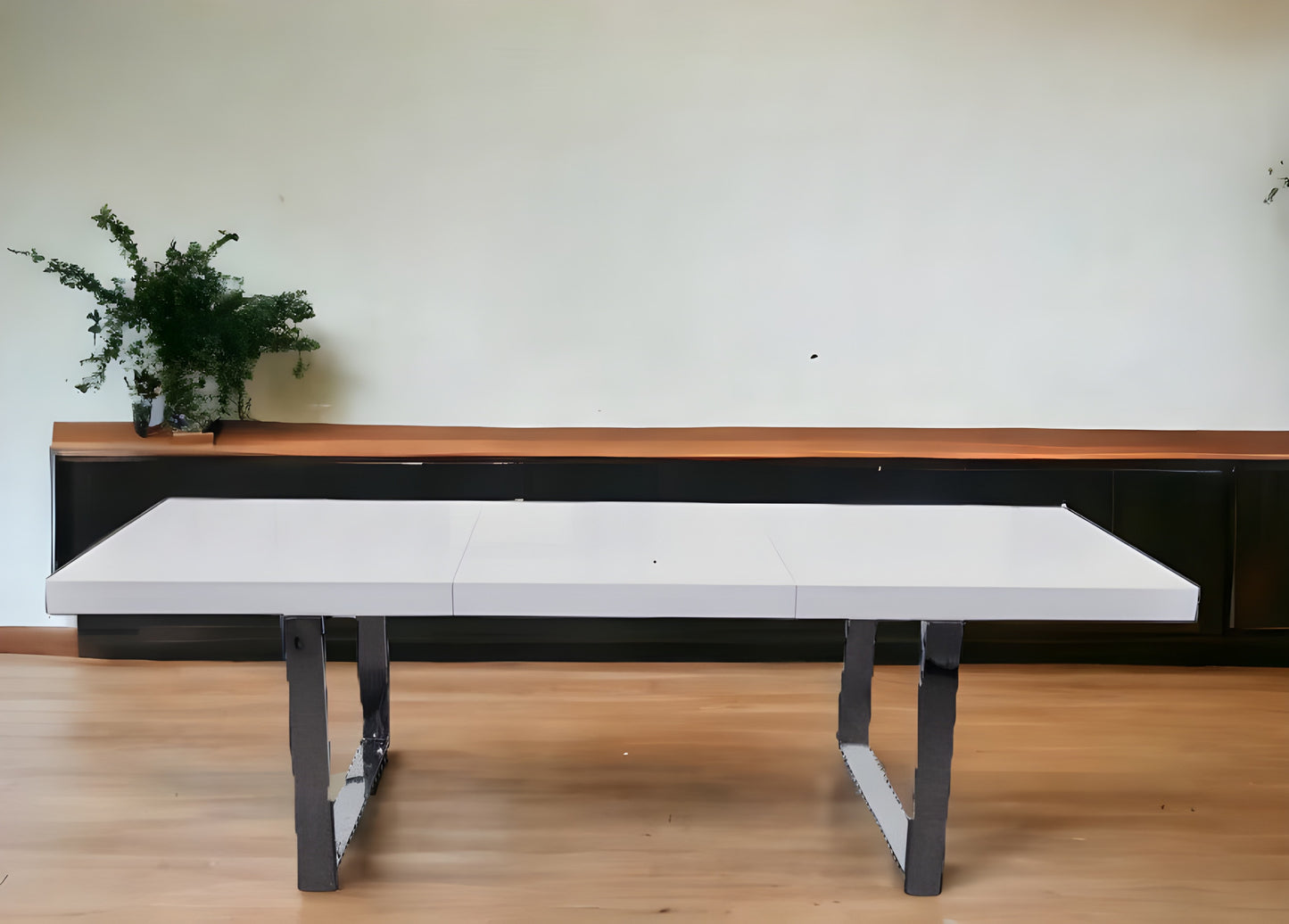White Mdf Extendable Dining Table With Stainless Steel Legs