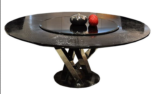 Black Crocodile Lacquer Stainless Steel And Glass Table
