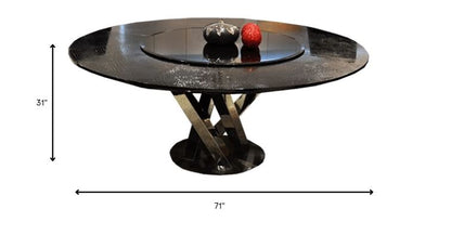 Black Crocodile Lacquer Stainless Steel And Glass Table