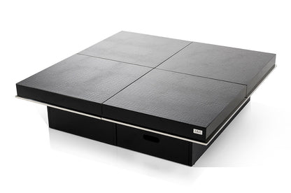 Black Faux Croc Lacquered Square Coffee Table