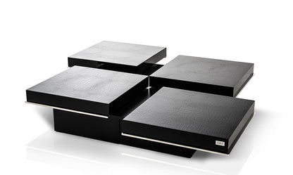 Black Faux Croc Lacquered Square Coffee Table