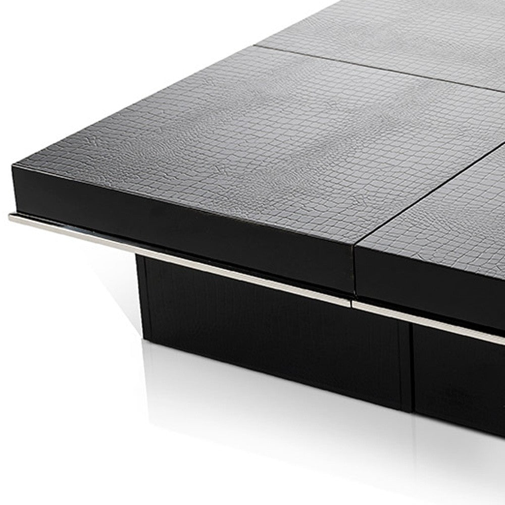 Black Faux Croc Lacquered Square Coffee Table