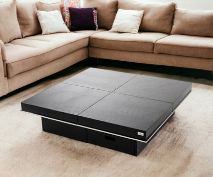 Black Faux Croc Lacquered Square Coffee Table