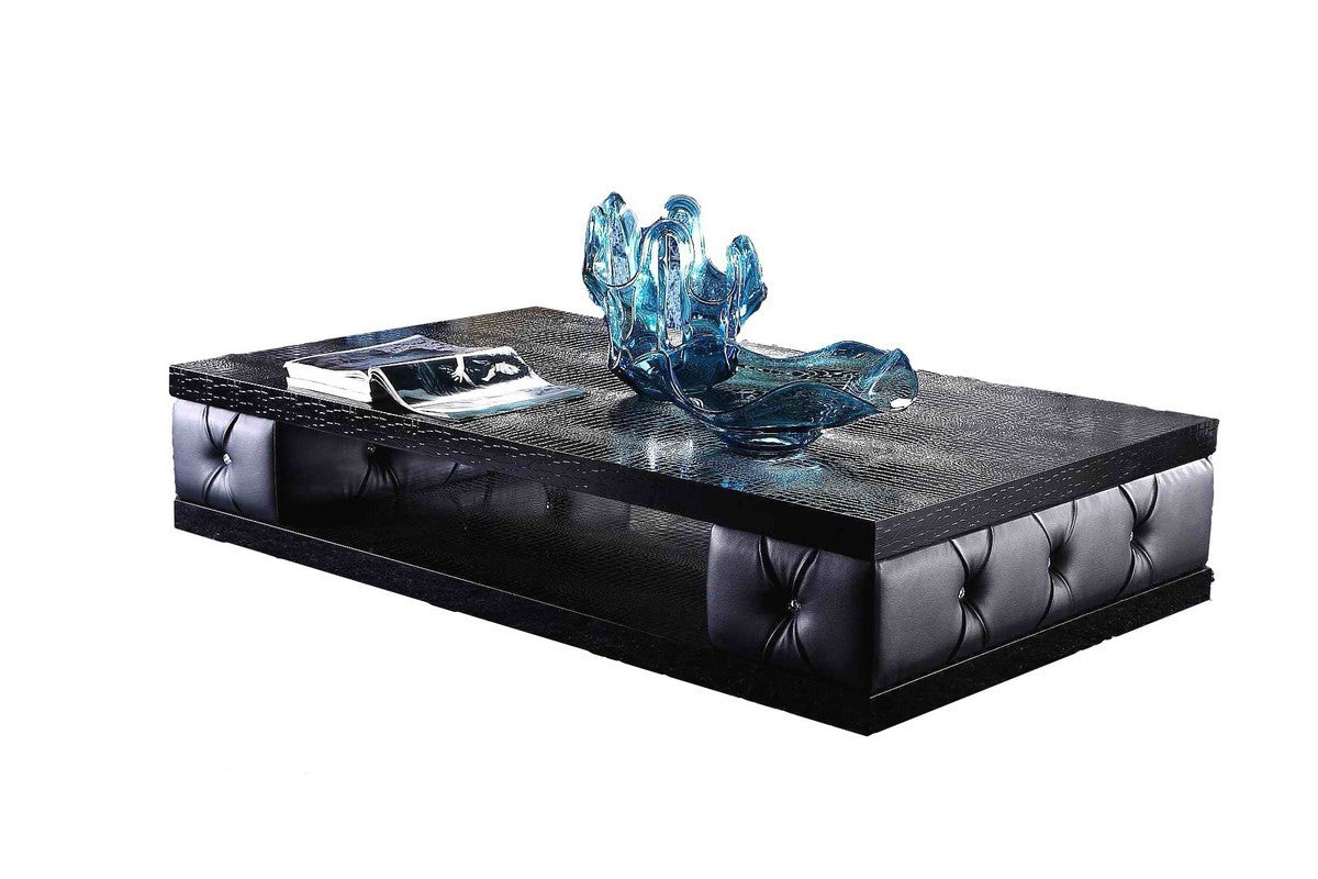 Black Leatherette Coffee Table w/ Crystals