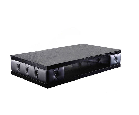 Black Leatherette Coffee Table w/ Crystals