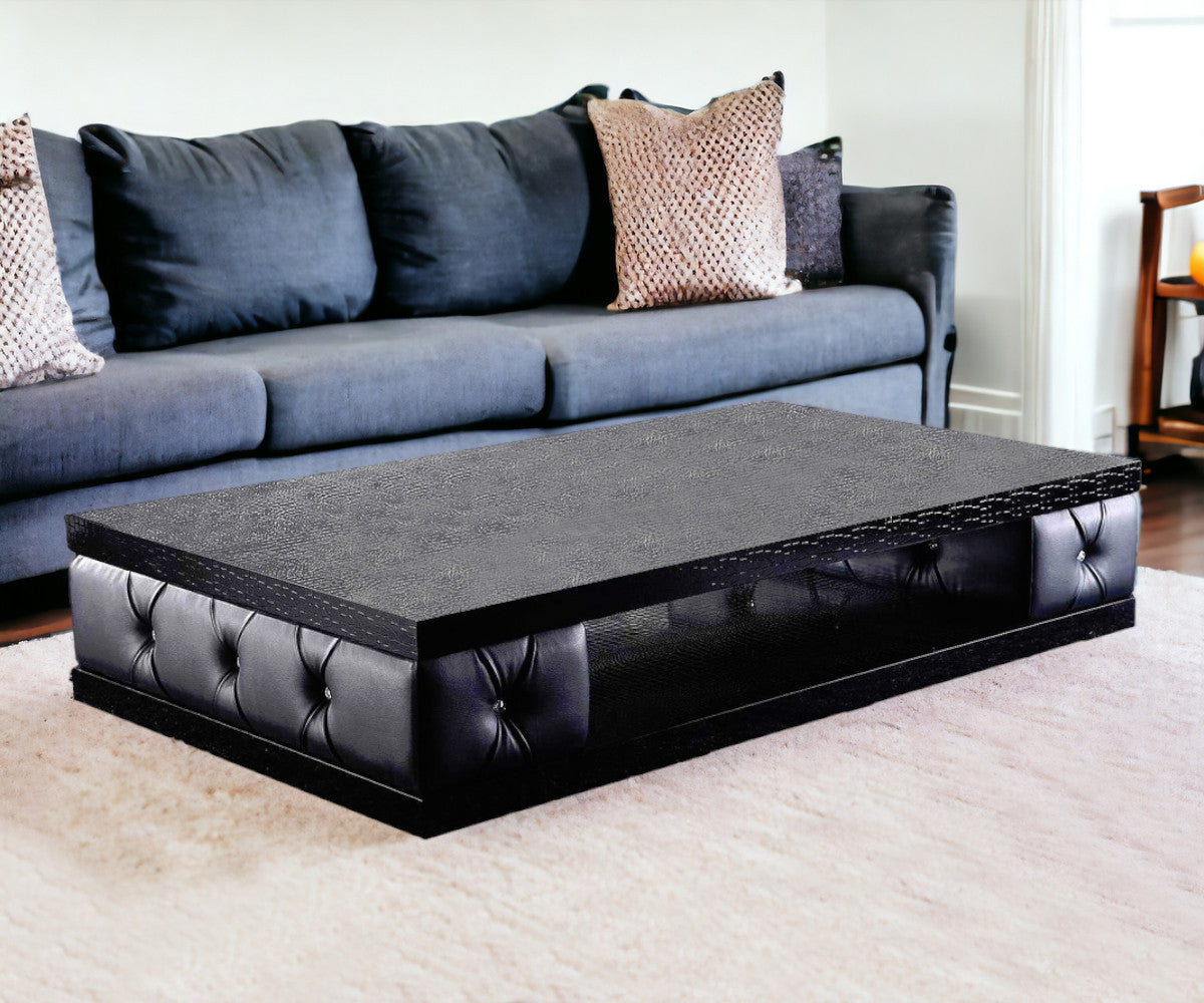 Black Leatherette Coffee Table w/ Crystals