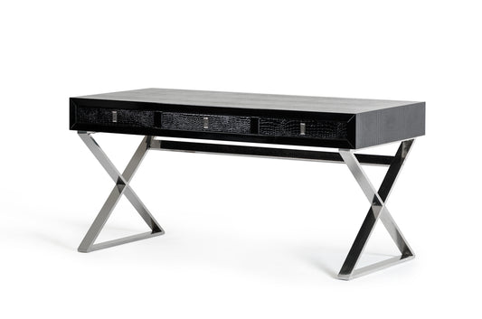 Black & Silver Stainless Steel Coffee Table w/ 3 Drawers