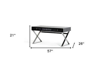 Black & Silver Stainless Steel Coffee Table w/ 3 Drawers