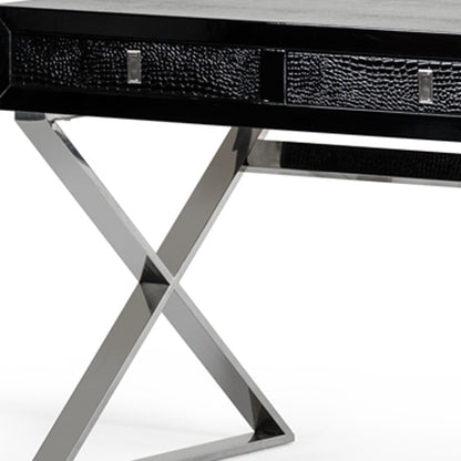 Black & Silver Stainless Steel Coffee Table w/ 3 Drawers