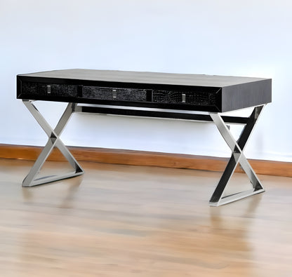 Black & Silver Stainless Steel Coffee Table w/ 3 Drawers