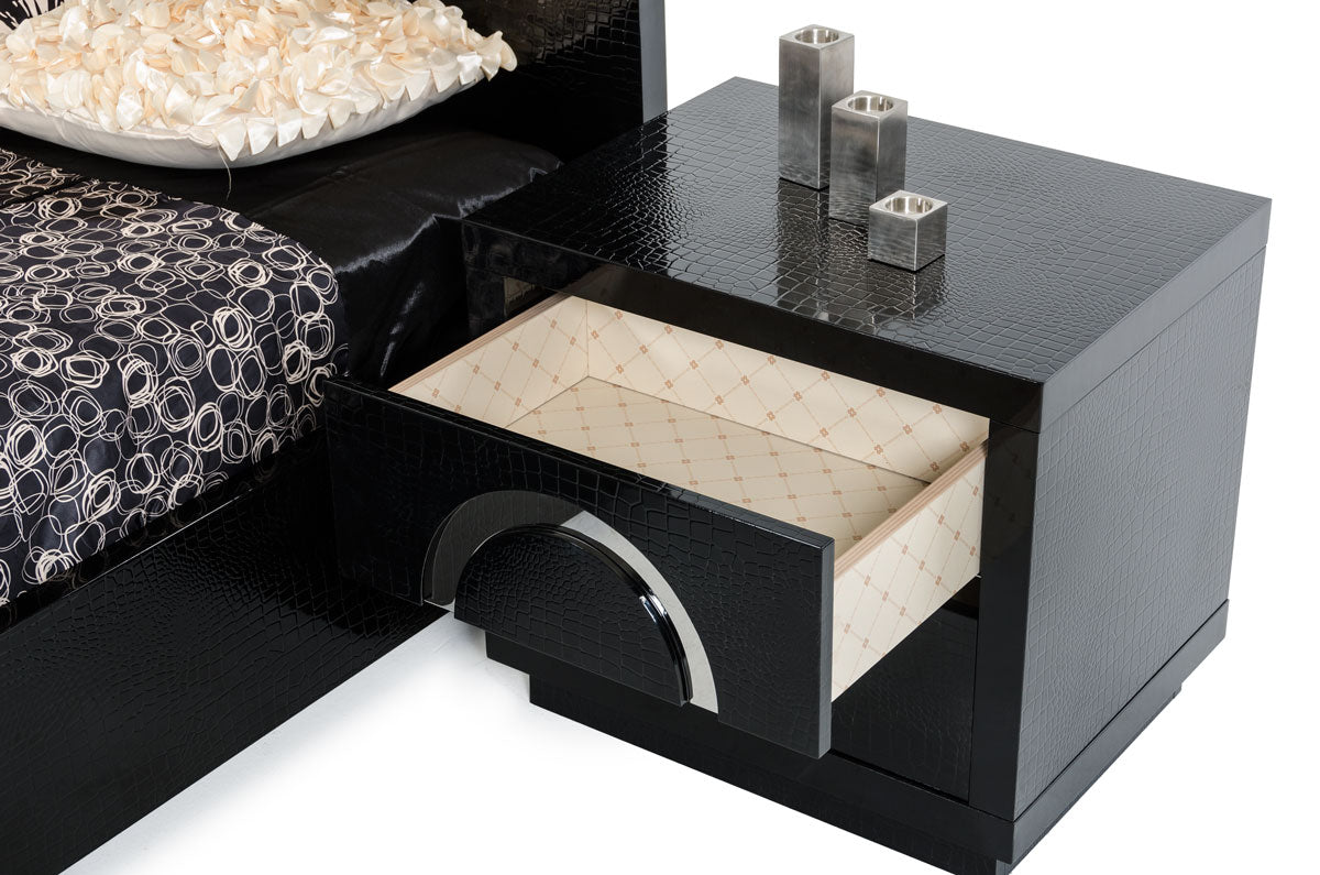 Black Lacquer Faux Crocodile Nightstand