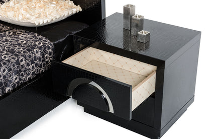 Black Lacquer Faux Crocodile Nightstand