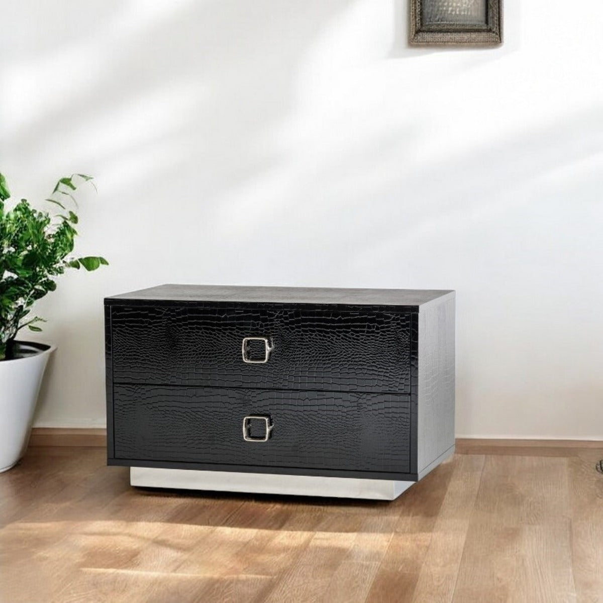 Black Solid Wood Nightstand