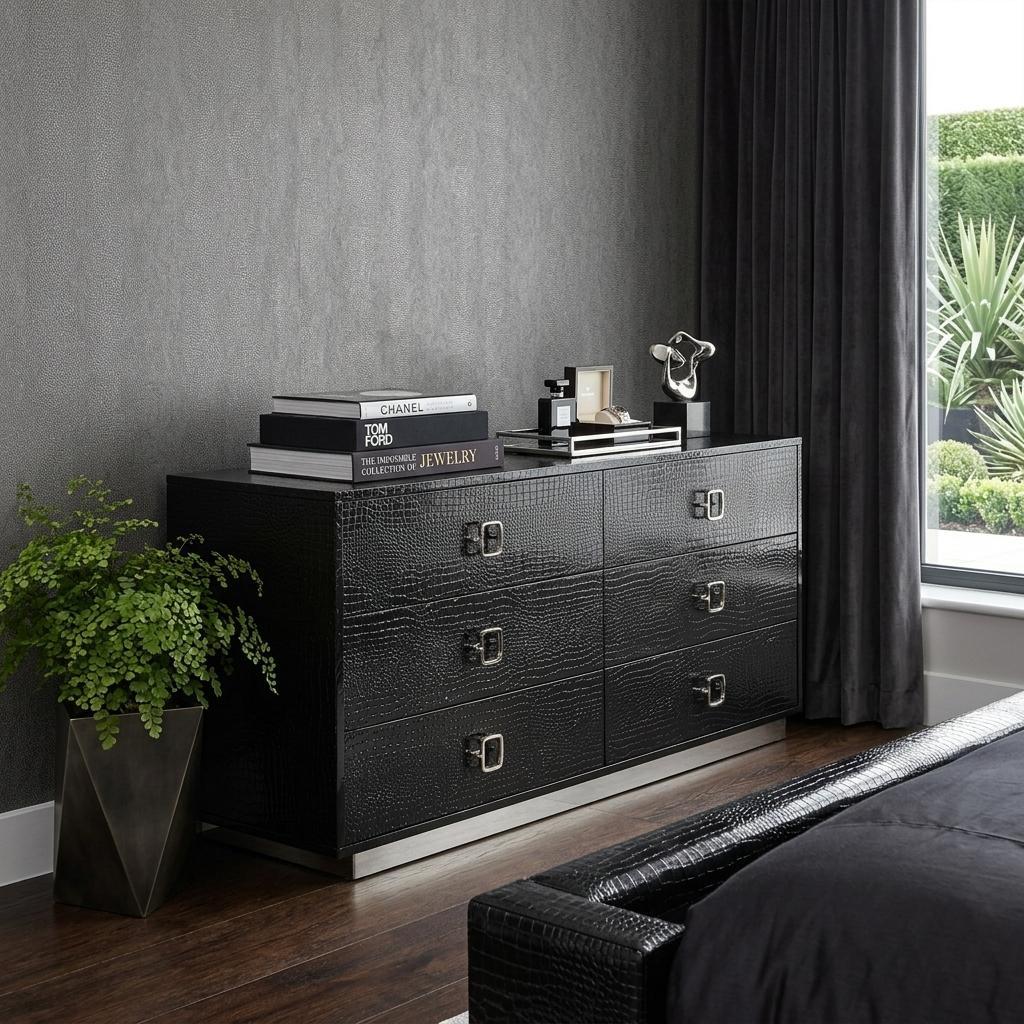 Black Wood Six Drawer Double Dresser image 1
