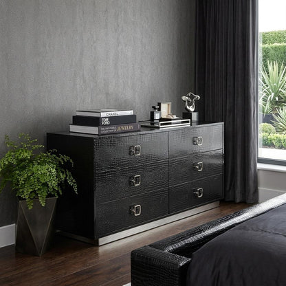 Black Wood Six Drawer Double Dresser image 1