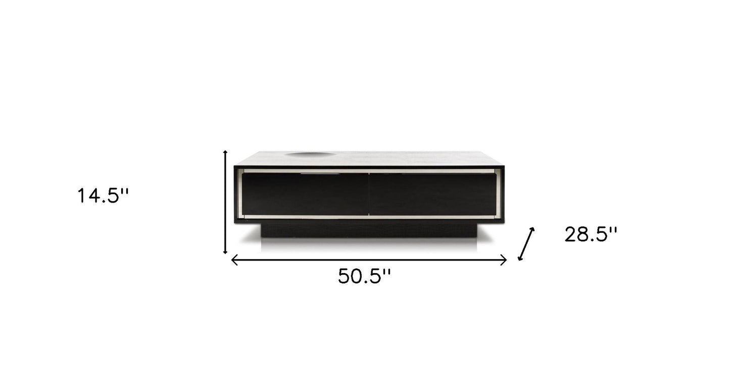 Black Faux Leather Coffee Table w/ 2 Drawers