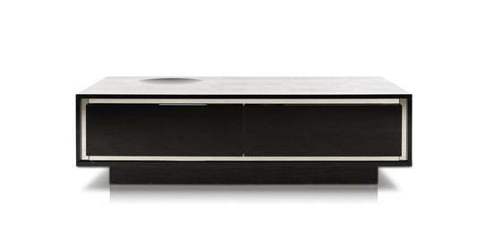 Black Faux Leather Coffee Table w/ 2 Drawers