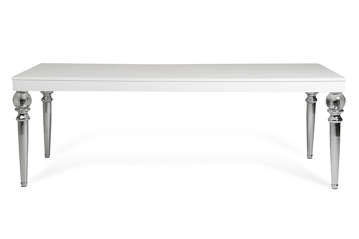 White Crocodile Dining Table With Crystal Clear Legs