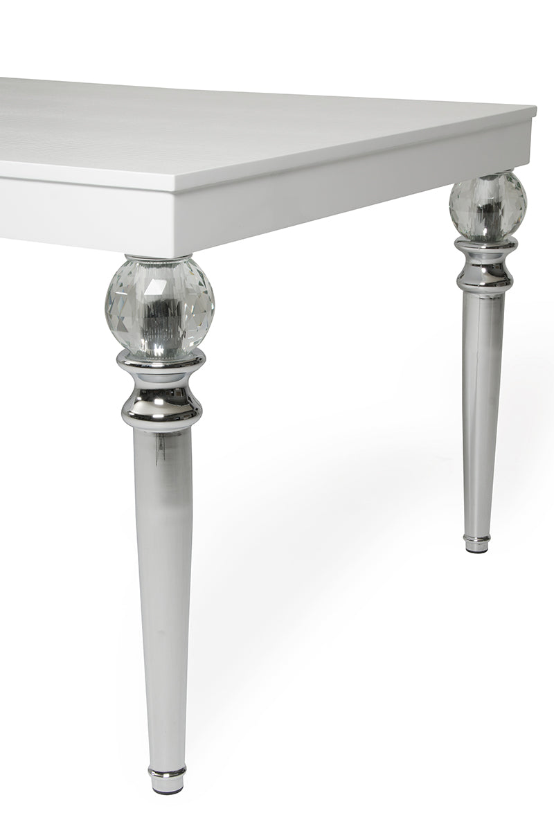 White Crocodile Dining Table With Crystal Clear Legs