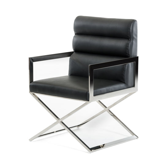 Black & Silver Faux Leather Dining Chair