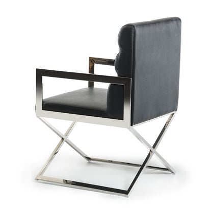 Black & Silver Faux Leather Dining Chair