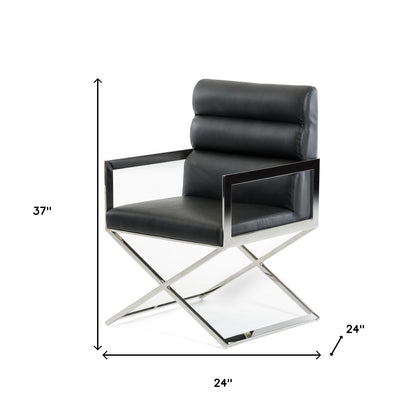 Black & Silver Faux Leather Dining Chair
