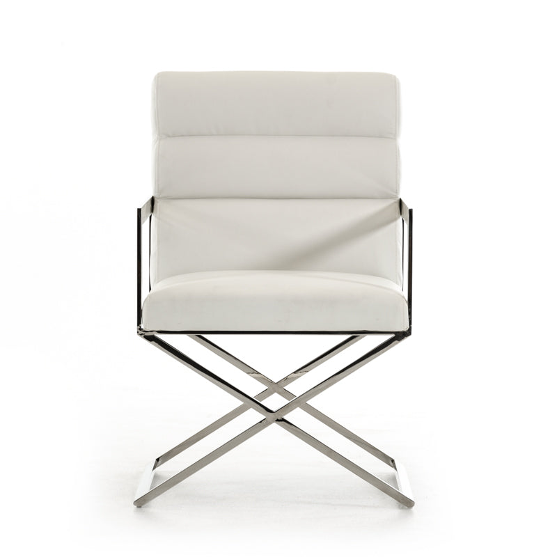 White & Silver Faux Leather Dining Chair