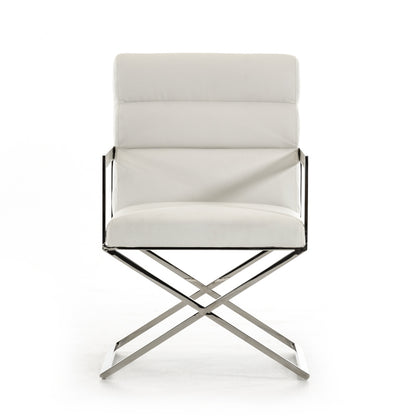 White & Silver Faux Leather Dining Chair