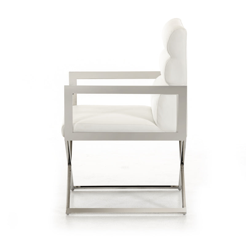 White & Silver Faux Leather Dining Chair