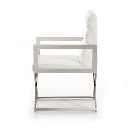 White & Silver Faux Leather Dining Chair