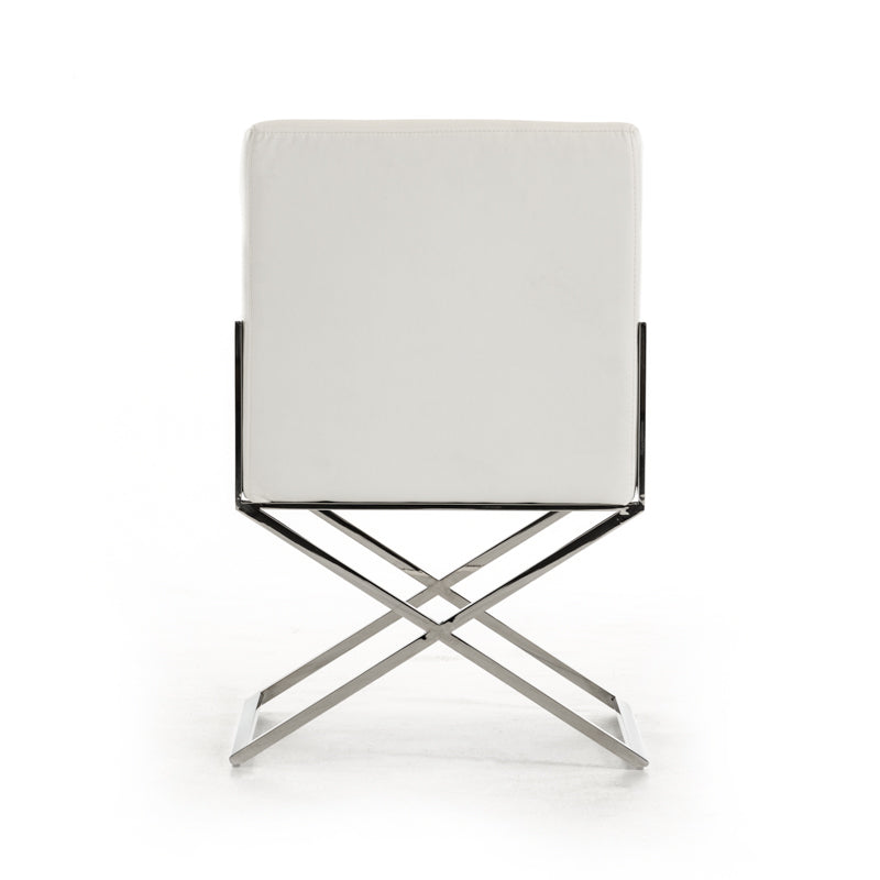 White & Silver Faux Leather Dining Chair