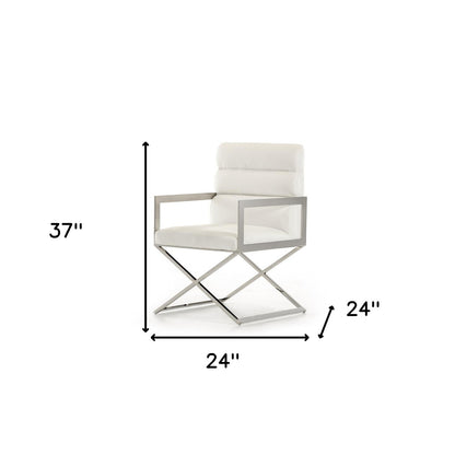 White & Silver Faux Leather Dining Chair