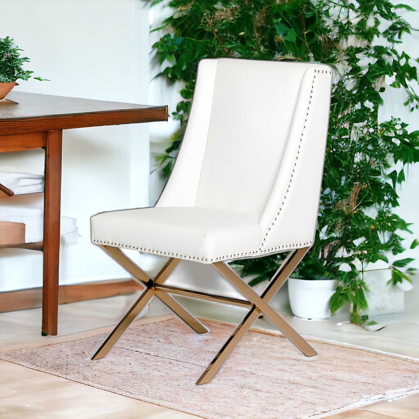 White & Gold Faux Leather Dining Chair