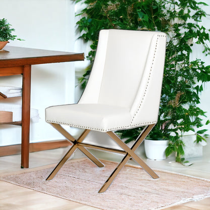 White & Gold Faux Leather Dining Chair