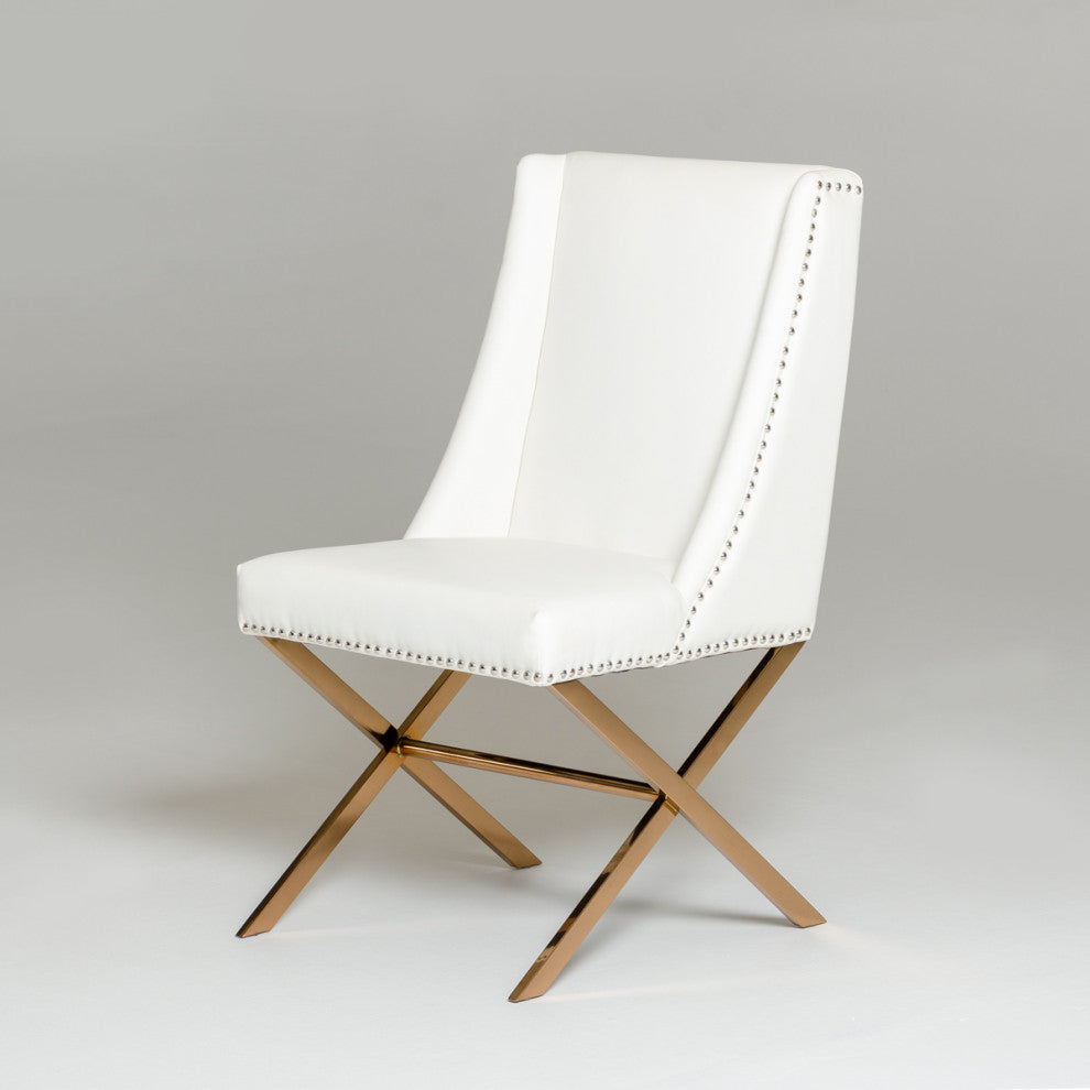 White & Gold Faux Leather Dining Chair