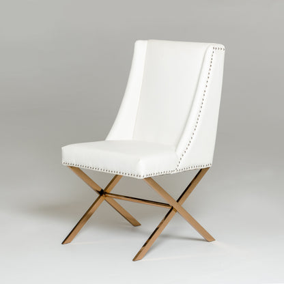 White & Gold Faux Leather Dining Chair