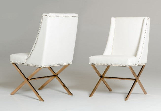 White & Gold Faux Leather Dining Chair