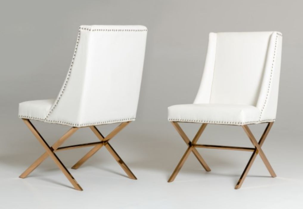 White & Gold Faux Leather Dining Chair